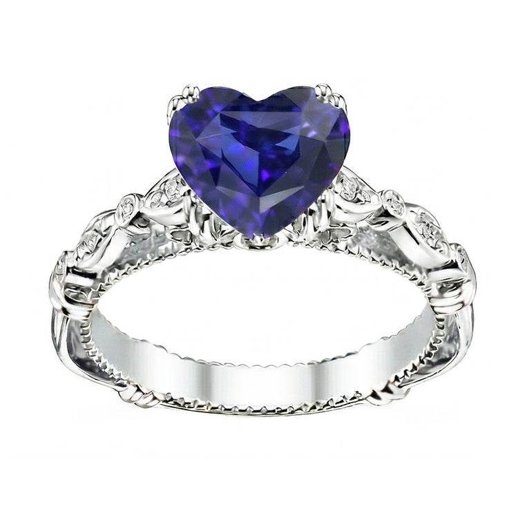 Bague en pierre précieuse coeur saphir bleu 2.50 carats bijoux de style antique