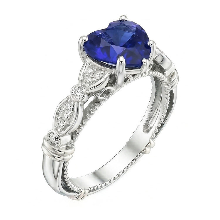 Bague en pierre précieuse coeur saphir bleu 2.50 carats bijoux de style antique