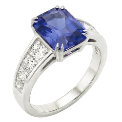 Bague en pierres précieuses Radiant Sapphire Channel Set Trapèze Diamonds 5 carats