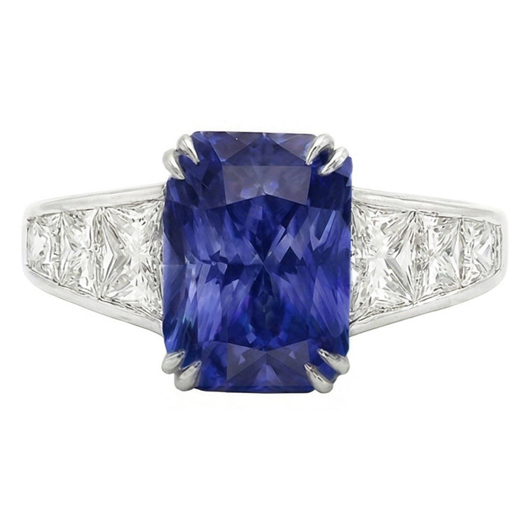 Bague en pierres précieuses Radiant Sapphire Channel Set Trapèze Diamonds 5 carats