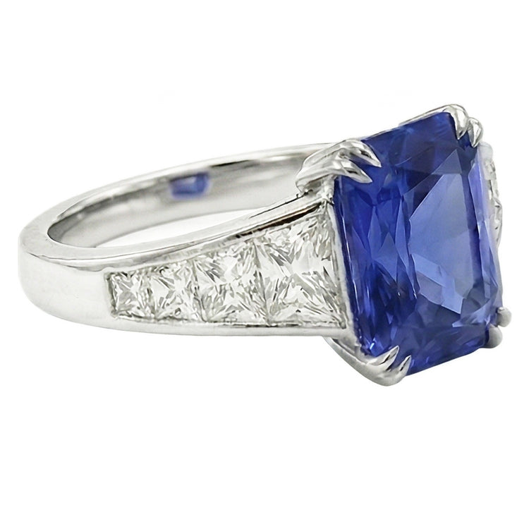 Bague en pierres précieuses Radiant Sapphire Channel Set Trapèze Diamonds 5 carats