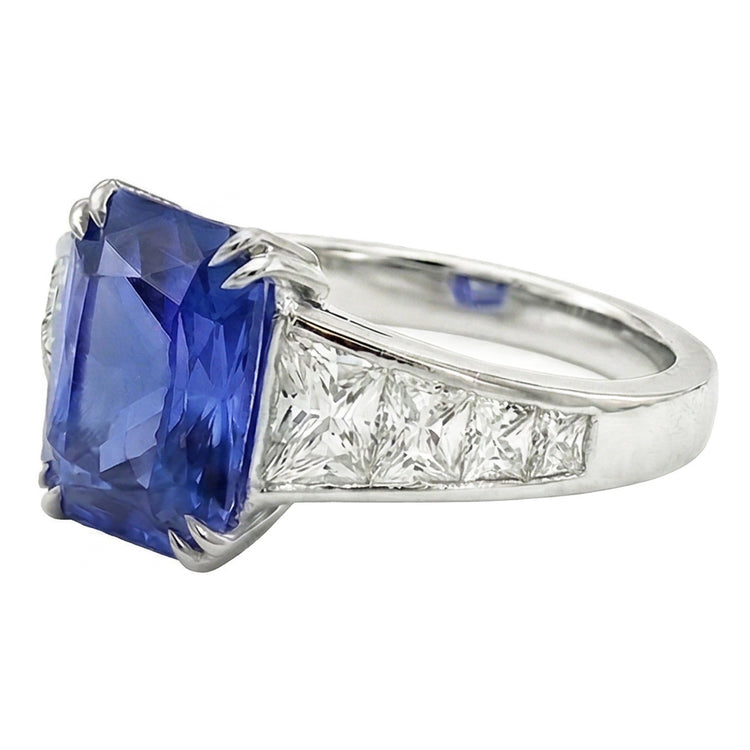 Bague en pierres précieuses Radiant Sapphire Channel Set Trapèze Diamonds 5 carats
