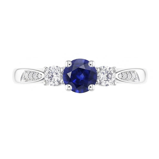 Bague en pierres précieuses de style 3 pierres rondes saphir du Sri Lanka 2 carats