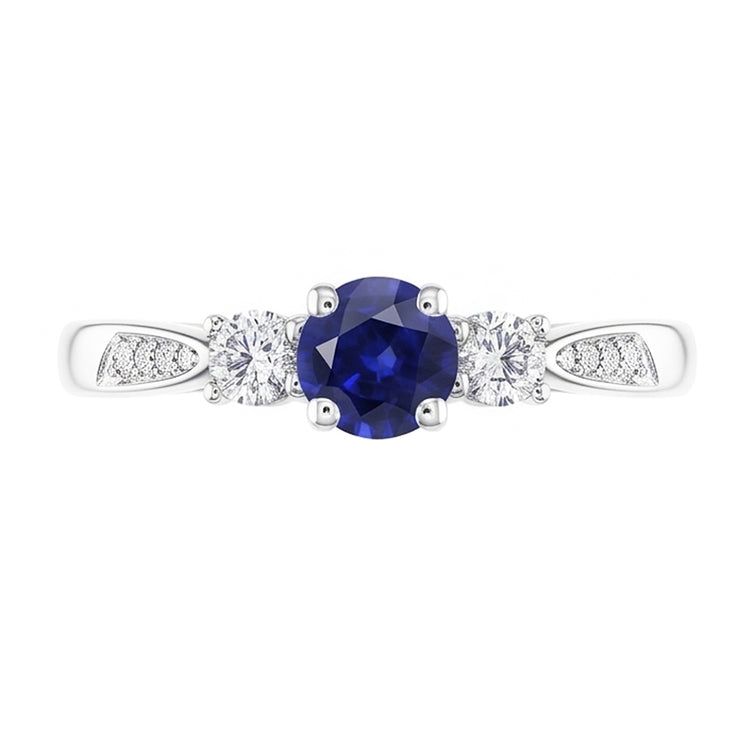 Bague en pierres précieuses de style 3 pierres rondes saphir du Sri Lanka 2 carats
