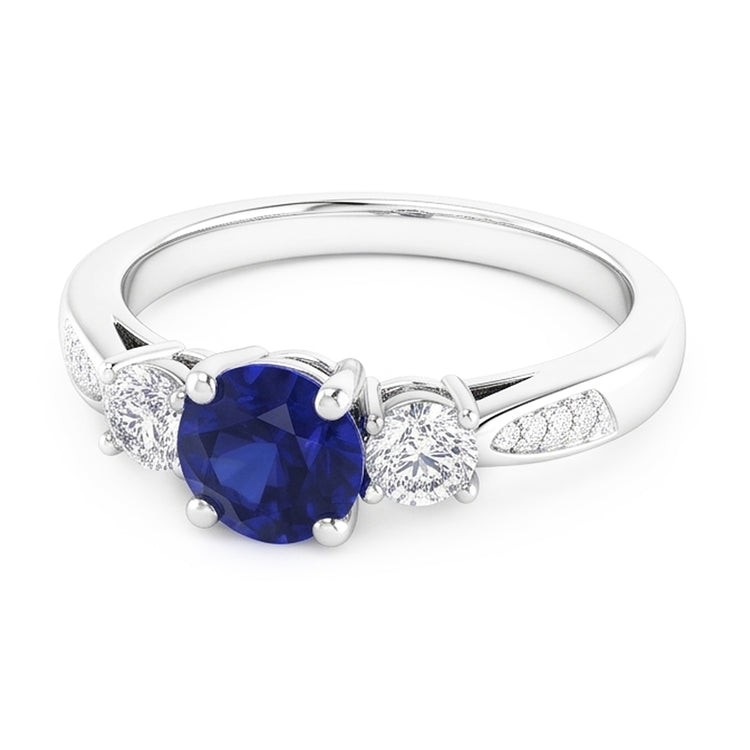 Bague en pierres précieuses de style 3 pierres rondes saphir du Sri Lanka 2 carats