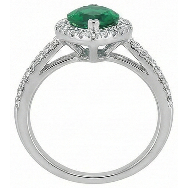 Bague en pierres précieuses émeraude Vert marquise 14K et diamants ronds 3.35 ct.