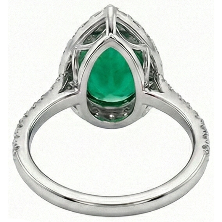 Bague en pierres précieuses émeraude vertes avec halo de diamants 3.75 carats en or blanc 14K
