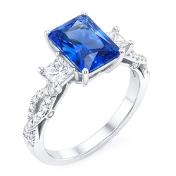 Bague en pierres précieuses saphir radieux 3 pierres style torsadé 3.50 carats