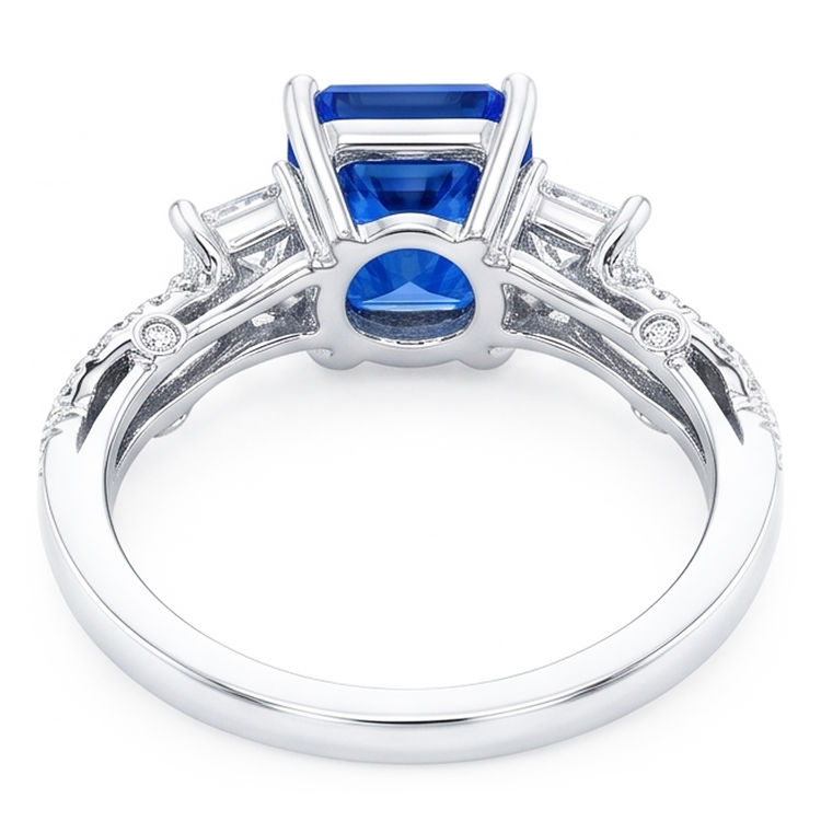 Bague en pierres précieuses saphir radieux 3 pierres style torsadé 3.50 carats
