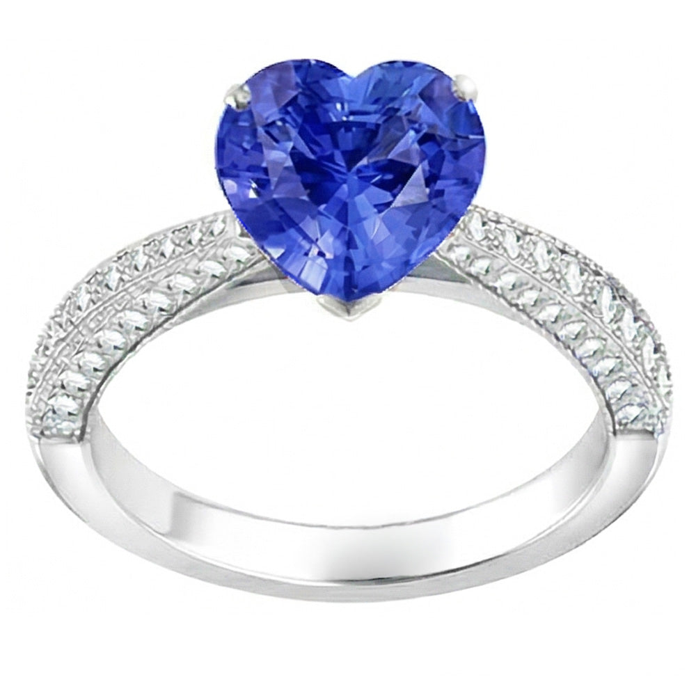 Bague en saphir bleu avec pierres précieuses 4 carats pavé de diamants multi-rangs
