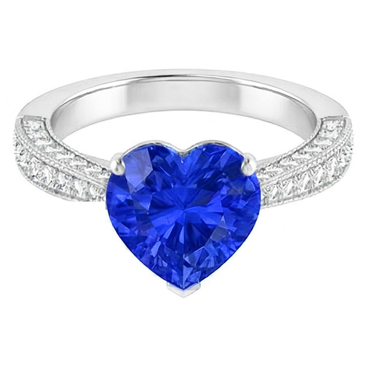 Bague en saphir bleu avec pierres précieuses 4 carats pavé de diamants multi-rangs