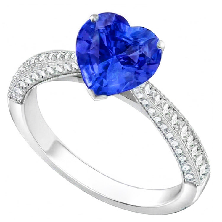Bague en saphir bleu avec pierres précieuses 4 carats pavé de diamants multi-rangs