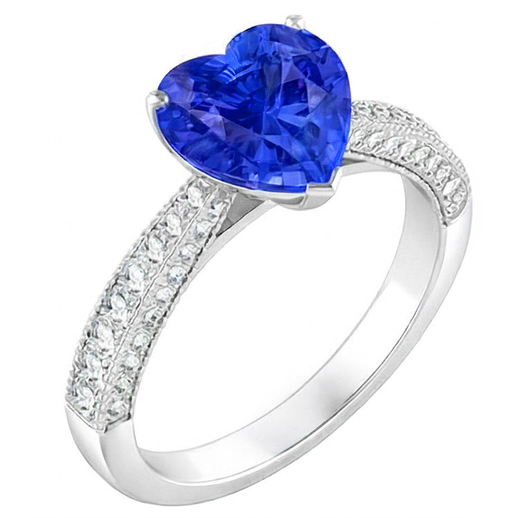 Bague en saphir bleu avec pierres précieuses 4 carats pavé de diamants multi-rangs