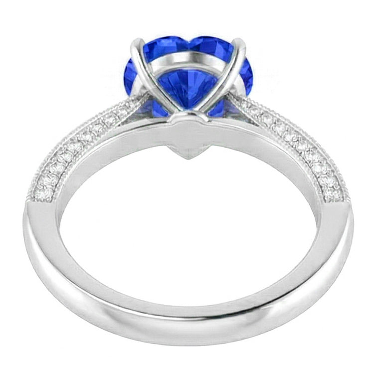 Bague en saphir bleu avec pierres précieuses 4 carats pavé de diamants multi-rangs