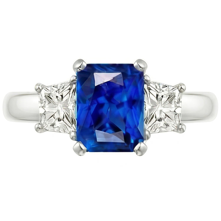 Bague en saphir bleu avec pierres précieuses de 2.50 carats. diamants éclatants étincelants