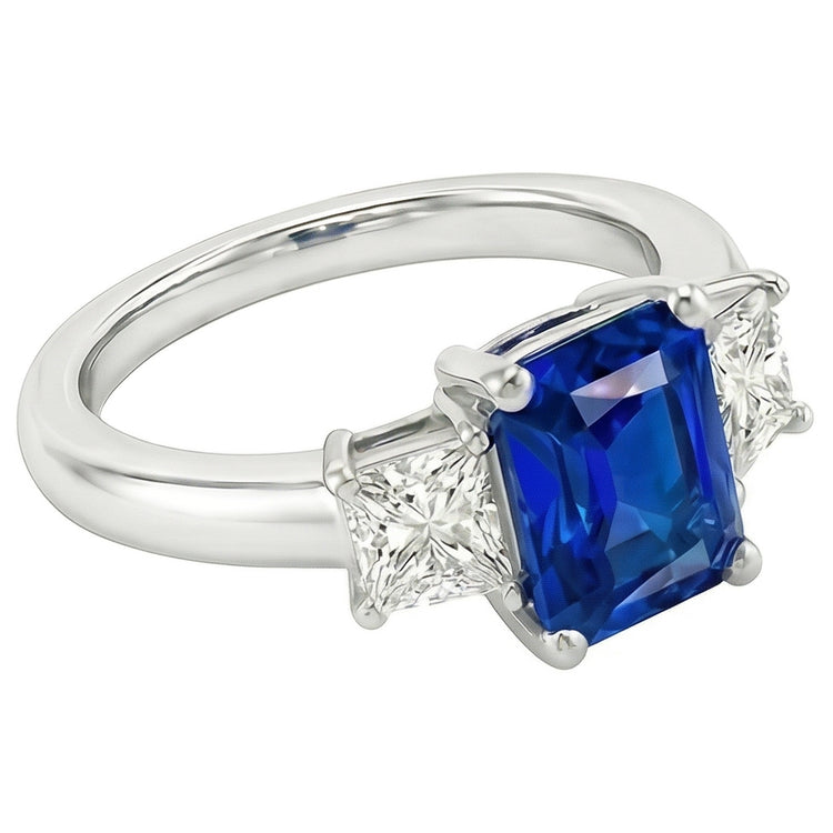 Bague en saphir bleu avec pierres précieuses de 2.50 carats. diamants éclatants étincelants