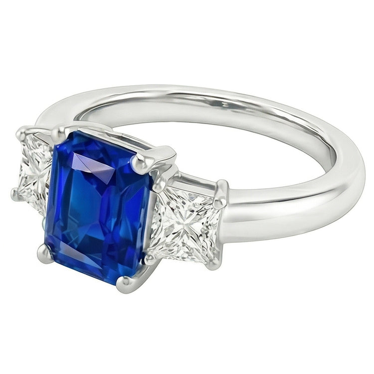 Bague en saphir bleu avec pierres précieuses de 2.50 carats. diamants éclatants étincelants