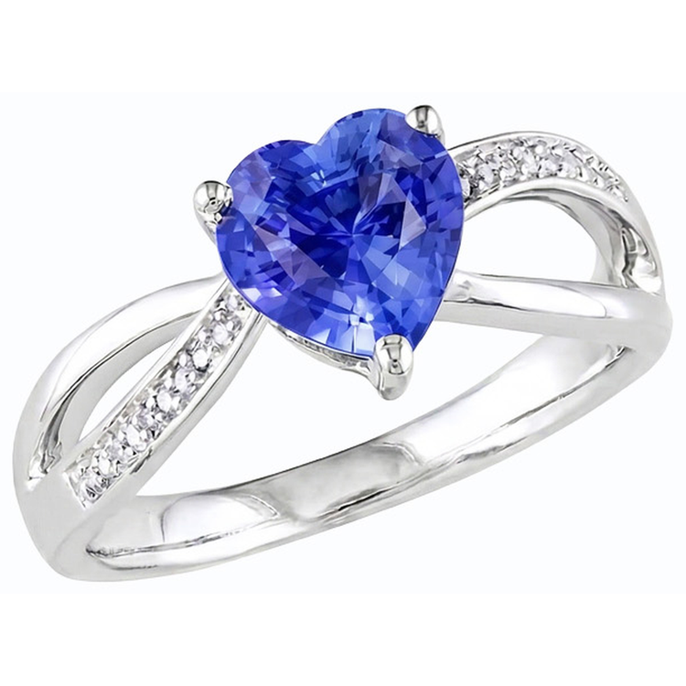 Bague en saphir bleu avec pierres précieuses pour dames. 3.50 carats. bijoux à tige fendue