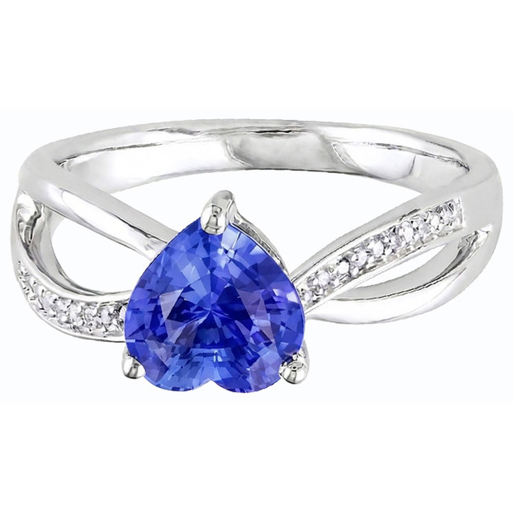 Bague en saphir bleu avec pierres précieuses pour dames. 3.50 carats. bijoux à tige fendue