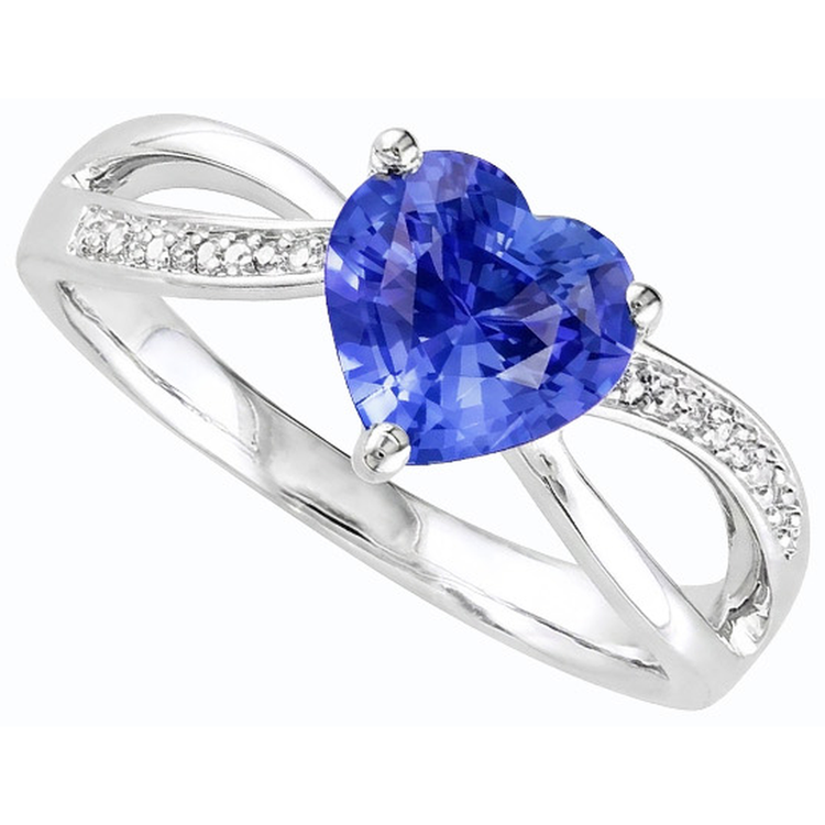Bague en saphir bleu avec pierres précieuses pour dames. 3.50 carats. bijoux à tige fendue