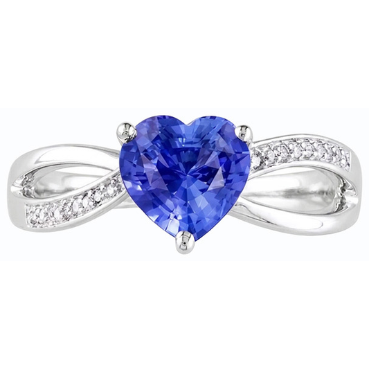 Bague en saphir bleu avec pierres précieuses pour dames. 3.50 carats. bijoux à tige fendue