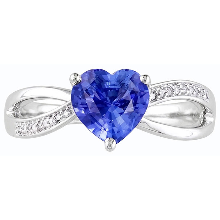 Bague en saphir bleu avec pierres précieuses pour dames. 3.50 carats. bijoux à tige fendue