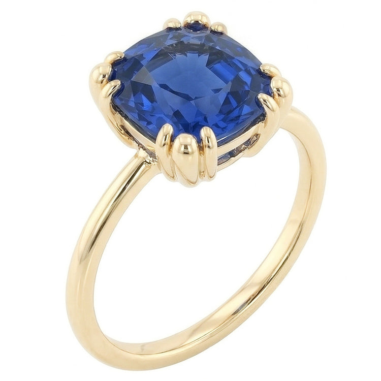 Bague en saphir bleu coussin solitaire pour femme 2.50 carats triple griffes