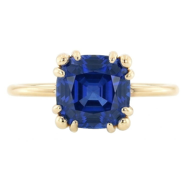 Bague en saphir bleu coussin solitaire pour femme 2.50 carats triple griffes