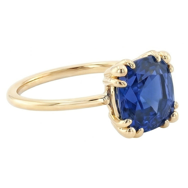 Bague en saphir bleu coussin solitaire pour femme 2.50 carats triple griffes
