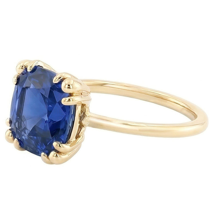 Bague en saphir bleu coussin solitaire pour femme 2.50 carats triple griffes
