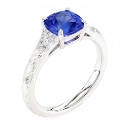 Bague en saphir bleu de coussin de bijoux de pierres précieuses de style antique 2 carats