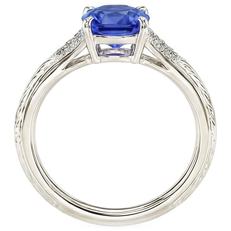 Bague en saphir bleu de coussin de bijoux de pierres précieuses de style antique 2 carats