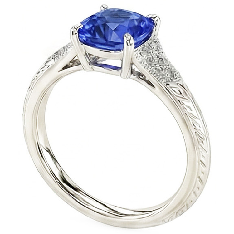 Bague en saphir bleu de coussin de bijoux de pierres précieuses de style antique 2 carats