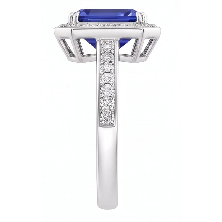 Bague en saphir bleu émeraude avec halo de pierres précieuses sertie de diamants 5 carats