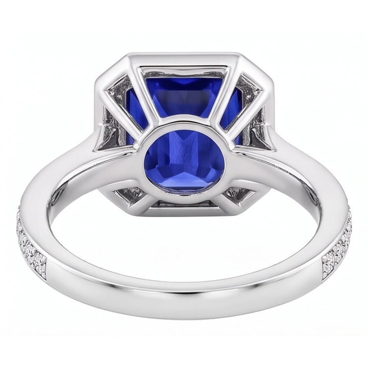Bague en saphir bleu émeraude avec halo de pierres précieuses sertie de diamants 5 carats