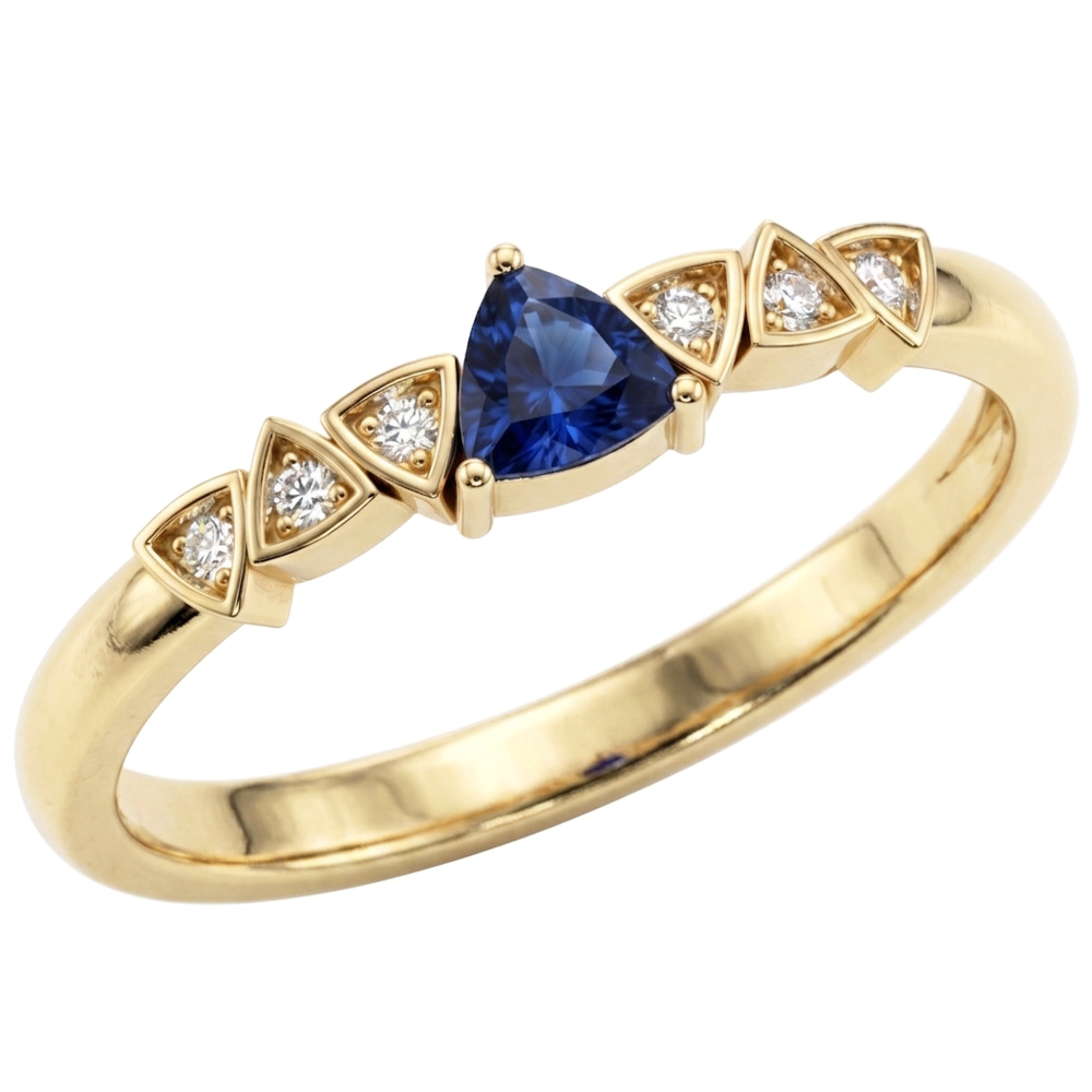 Bague en saphir bleu et diamant rond en forme de billion de 0.75 carats