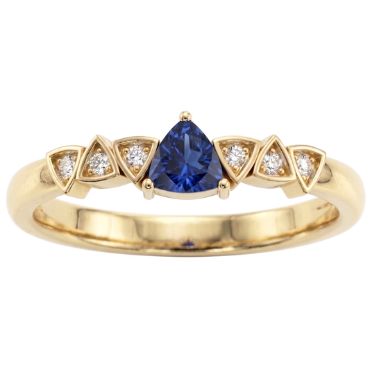 Bague en saphir bleu et diamant rond en forme de billion de 0.75 carats