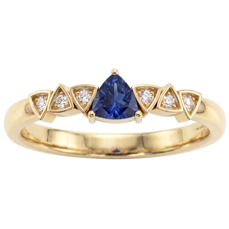 Bague en saphir bleu et diamant rond en forme de billion de 0.75 carats