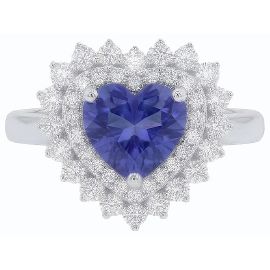 Bague en saphir bleu naturel avec halo de diamants. style étoile 3 carats