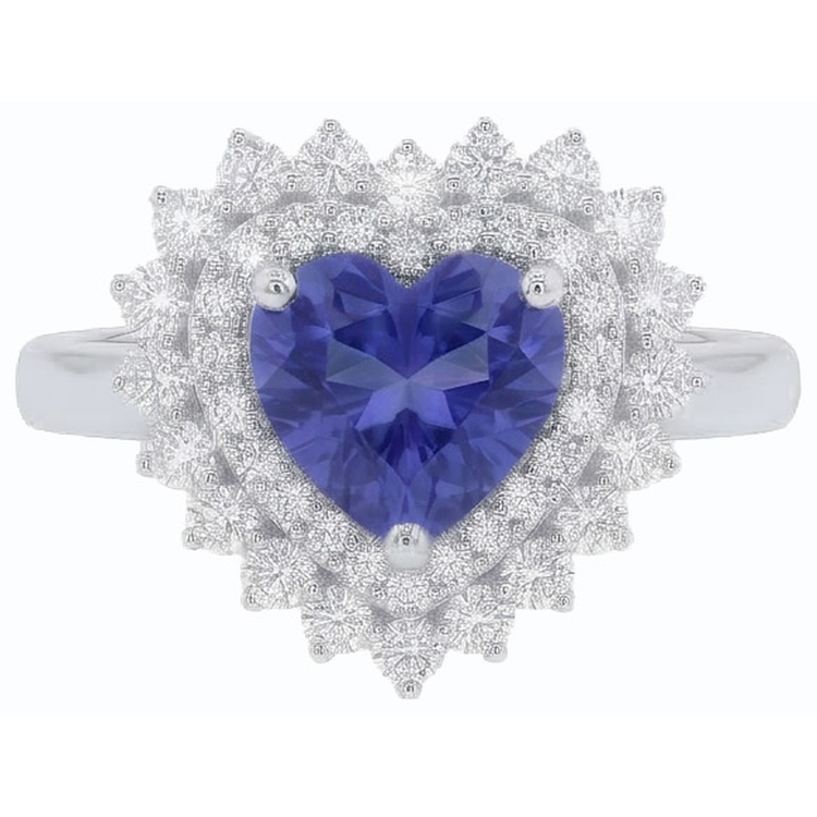 Bague en saphir bleu naturel avec halo de diamants. style étoile 3 carats