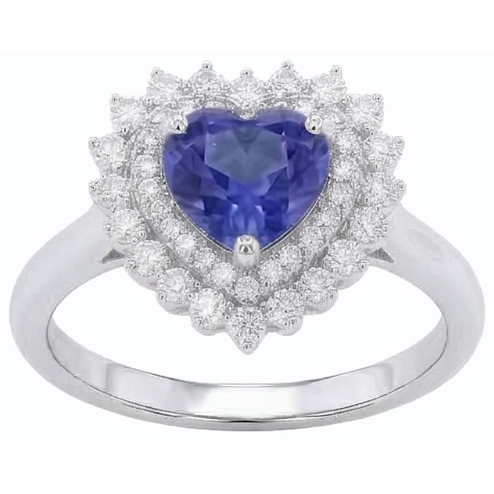 Bague en saphir bleu naturel avec halo de diamants. style étoile 3 carats