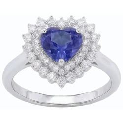 Bague en saphir bleu naturel avec halo de diamants. style étoile 3 carats
