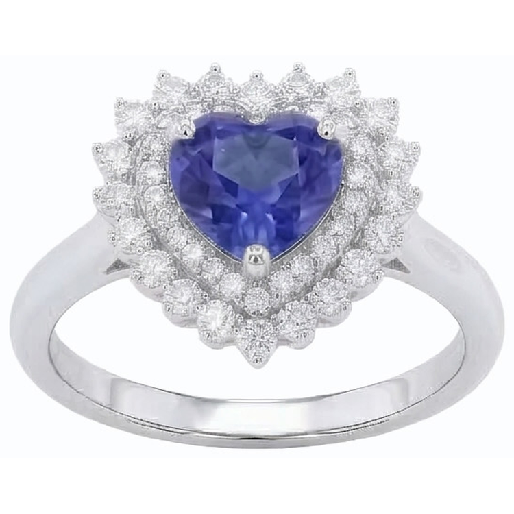 Bague en saphir bleu naturel avec halo de diamants. style étoile 3 carats