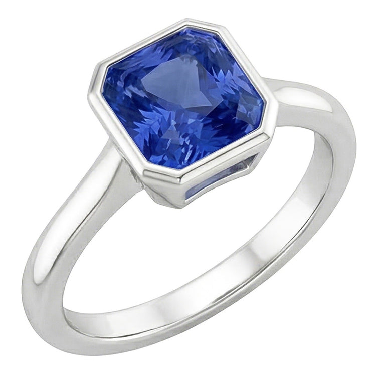 Bague en saphir bleu naturel serti de lunette 1 carat pour femme
