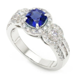 Bague en saphir bleu rond avec halo de diamants 2.50 carats Bijoux pour femme