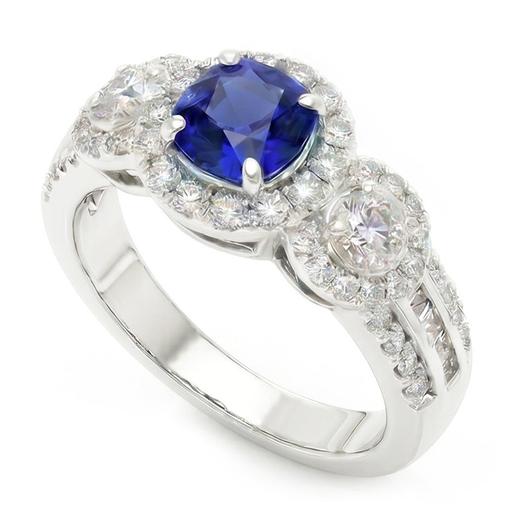 Bague en saphir bleu rond avec halo de diamants 2.50 carats Bijoux pour femme