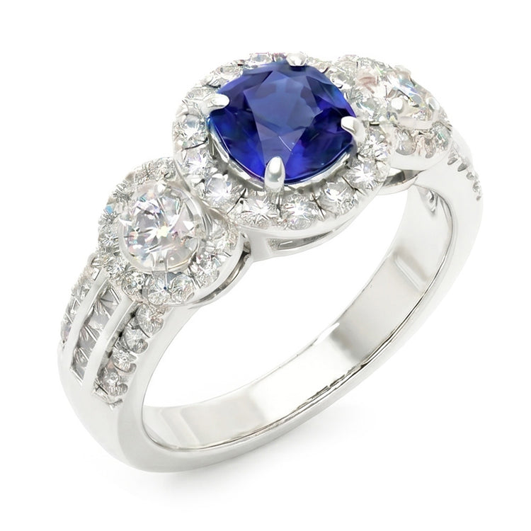 Bague en saphir bleu rond avec halo de diamants 2.50 carats Bijoux pour femme