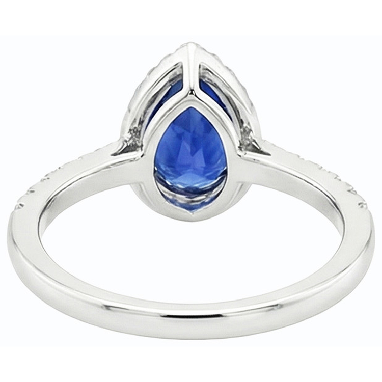 Bague en saphir bleu taille poire et halo de diamants 3.50 carats Bijoux femme