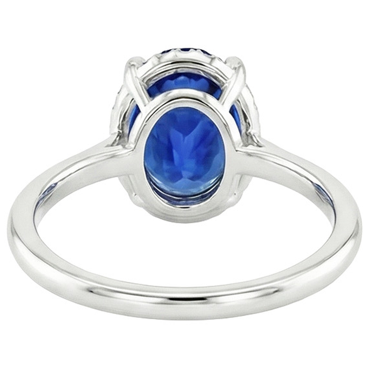 Bague en saphir de Ceylan Halo taille ovale 3.50 carats serti de griffes