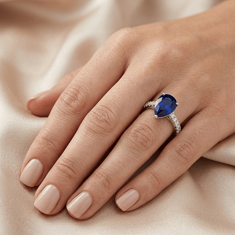 Bague en saphir de Ceylan avec pierres précieuses pour dames avec accents 4 carats